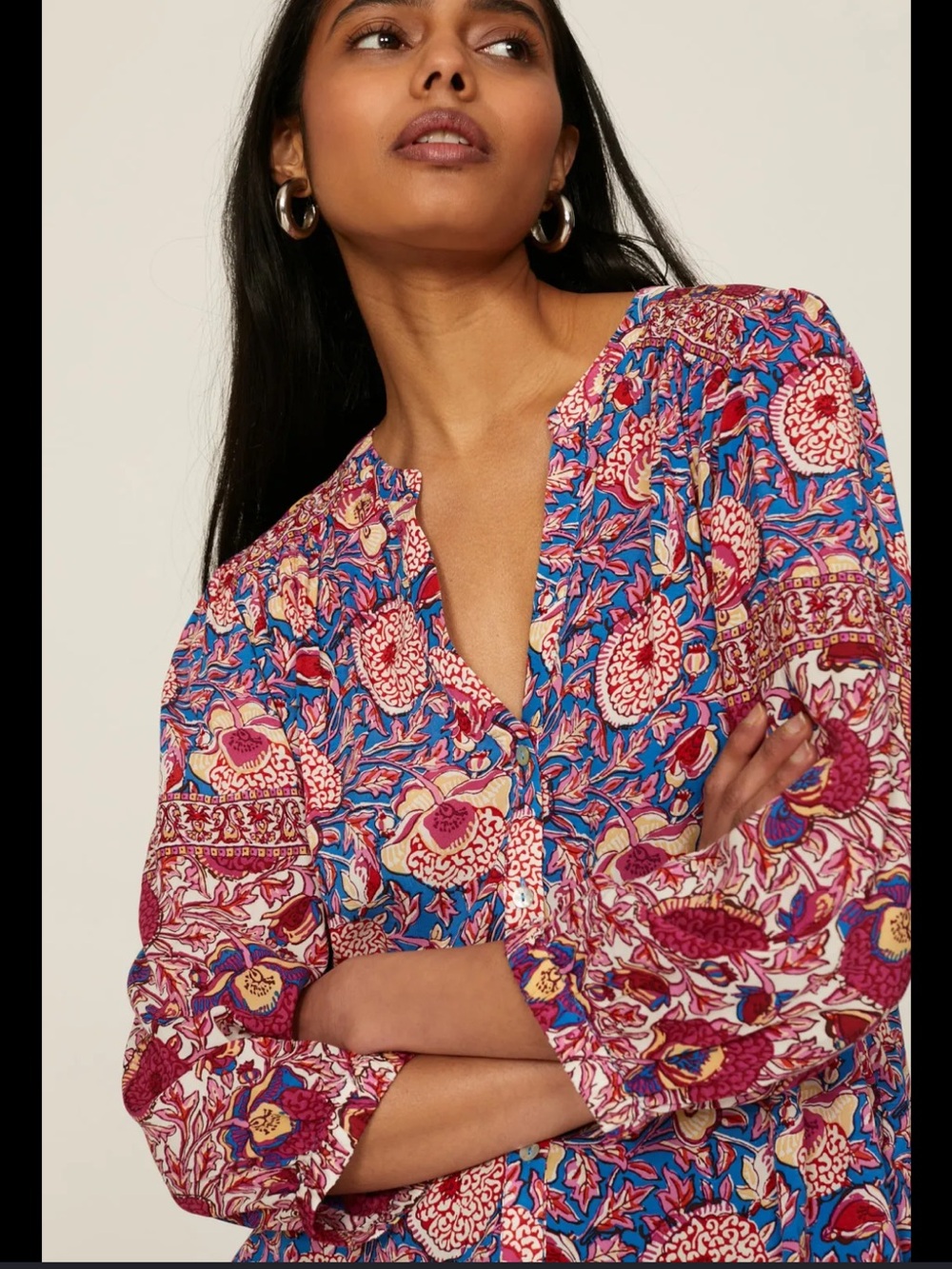 Ba&Sh Vlad Floral Button Front Balloon Sleeve Top